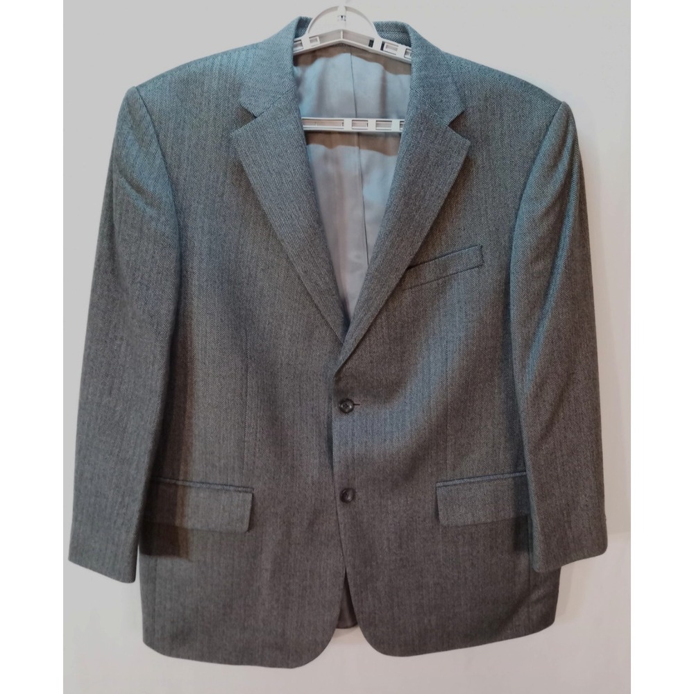 Oscar De La Renta Men's Houndstooth Blazer Jacket, 46R, Gray, Wool